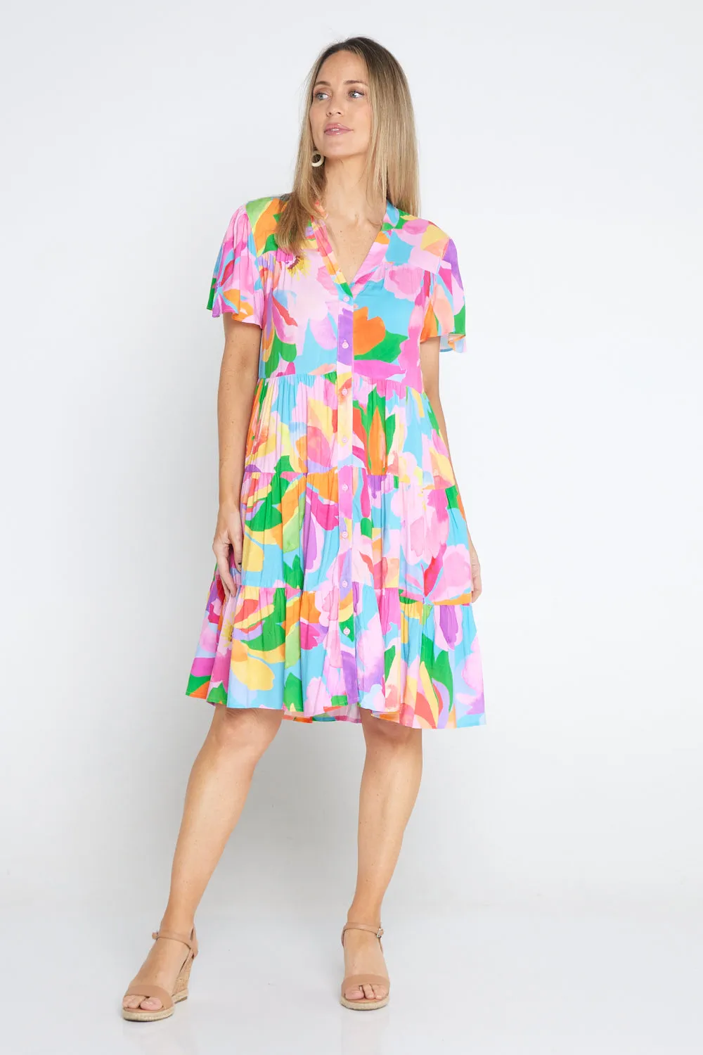 Hibiscus Hues Petite Dress - Pink Blue Floral