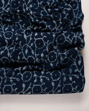 Indigo Hand Block Rayon Crepe Fabric