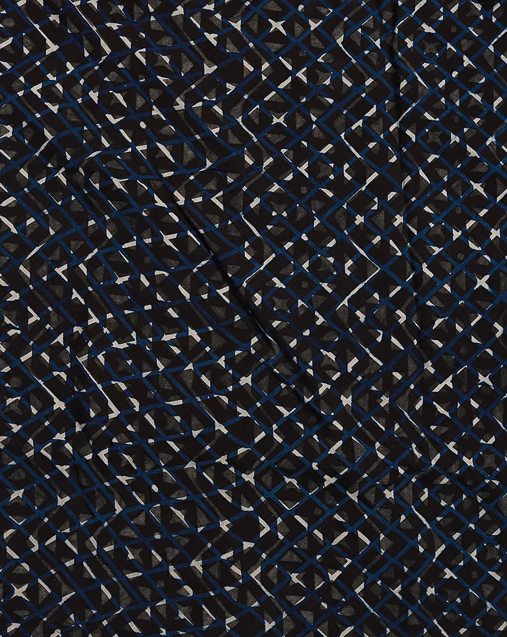 Indigo Hand Block Rayon Fabric ( Width 40 Inch )