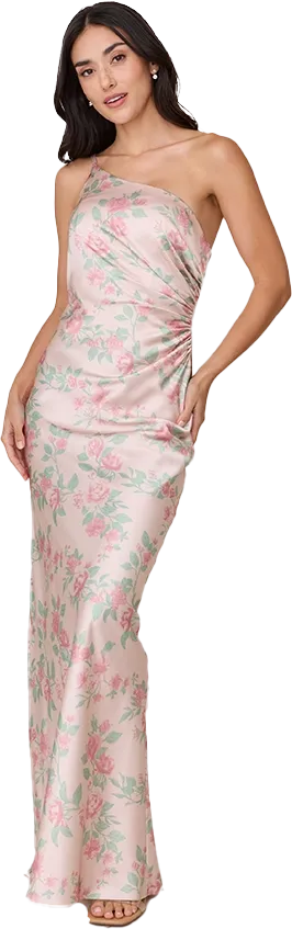 Jade Satin Floral Print Dress | Made To Order