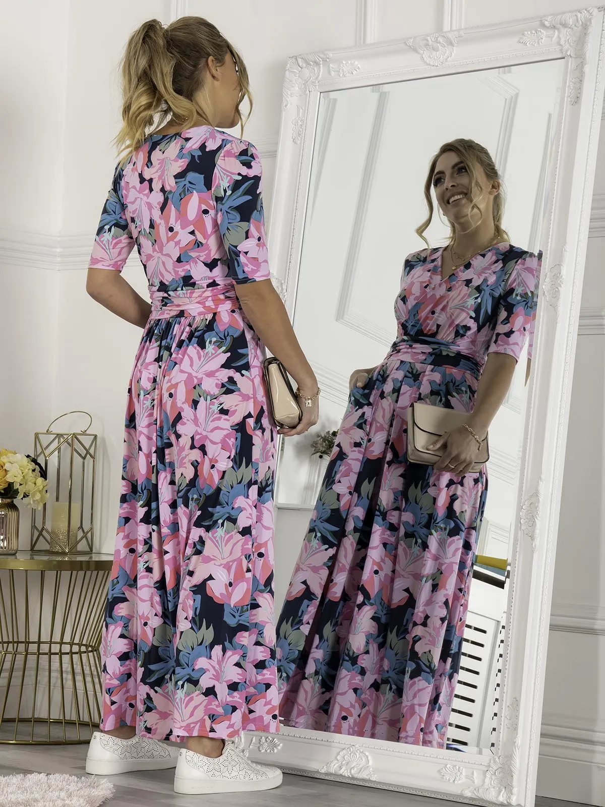 Jolie Moi Freya Floral Print Maxi Dress, Pink Floral