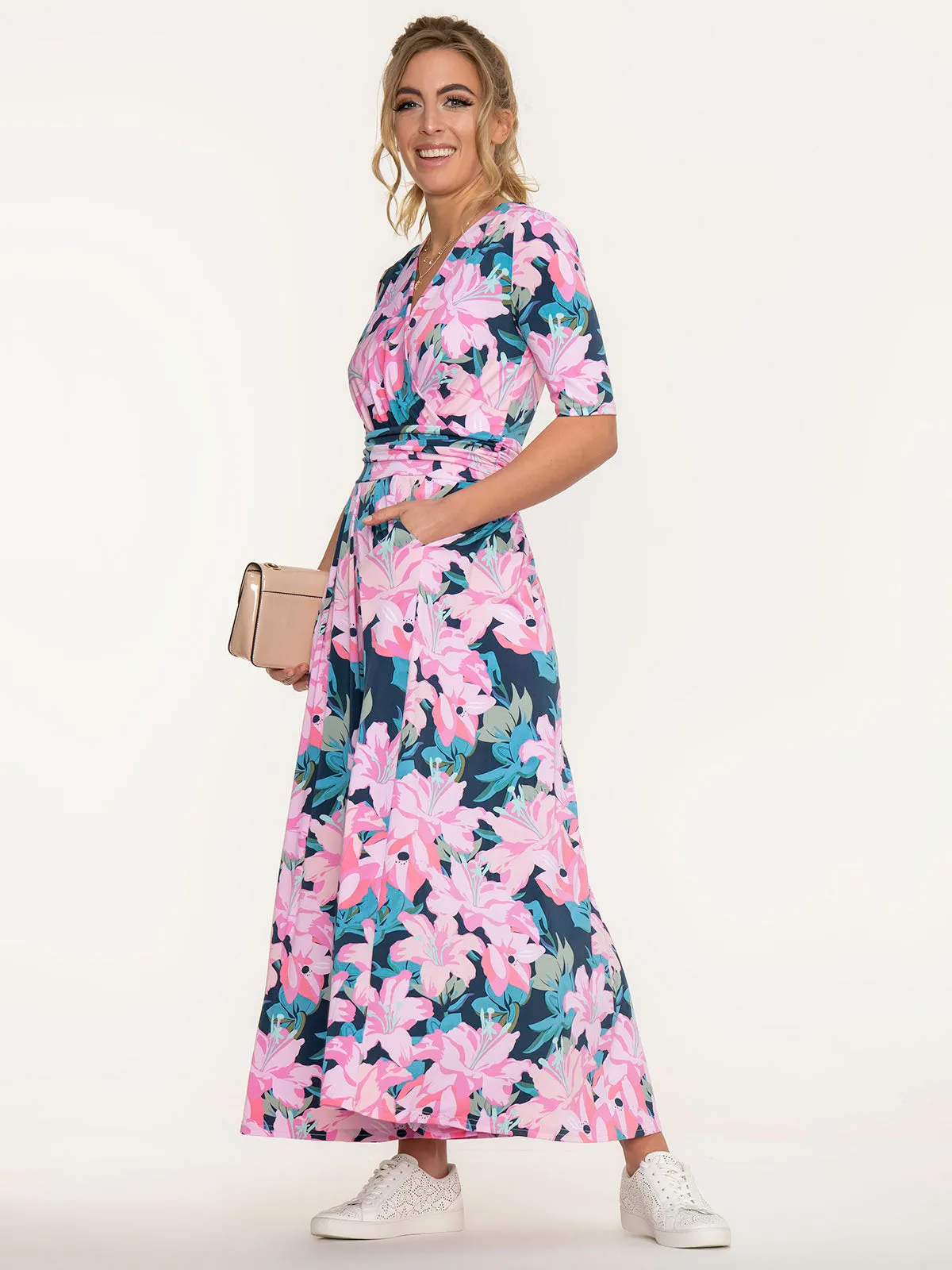 Jolie Moi Freya Floral Print Maxi Dress, Pink Floral