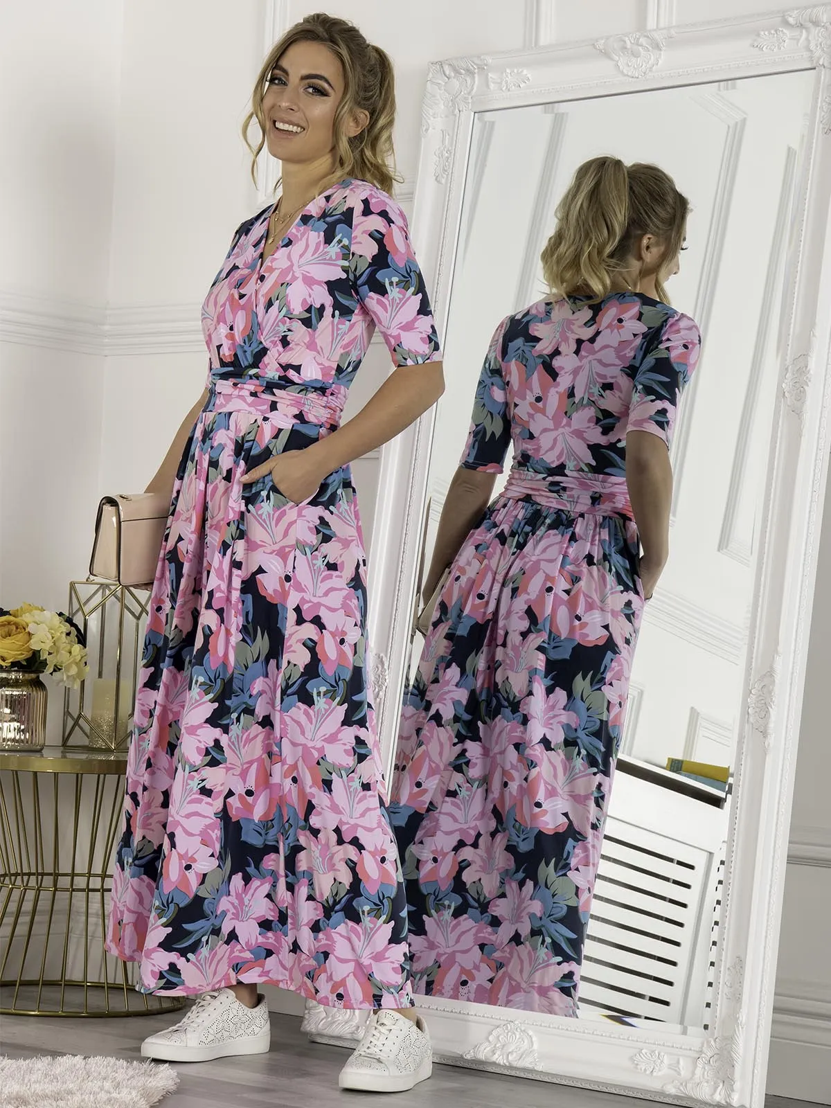 Jolie Moi Freya Floral Print Maxi Dress, Pink Floral