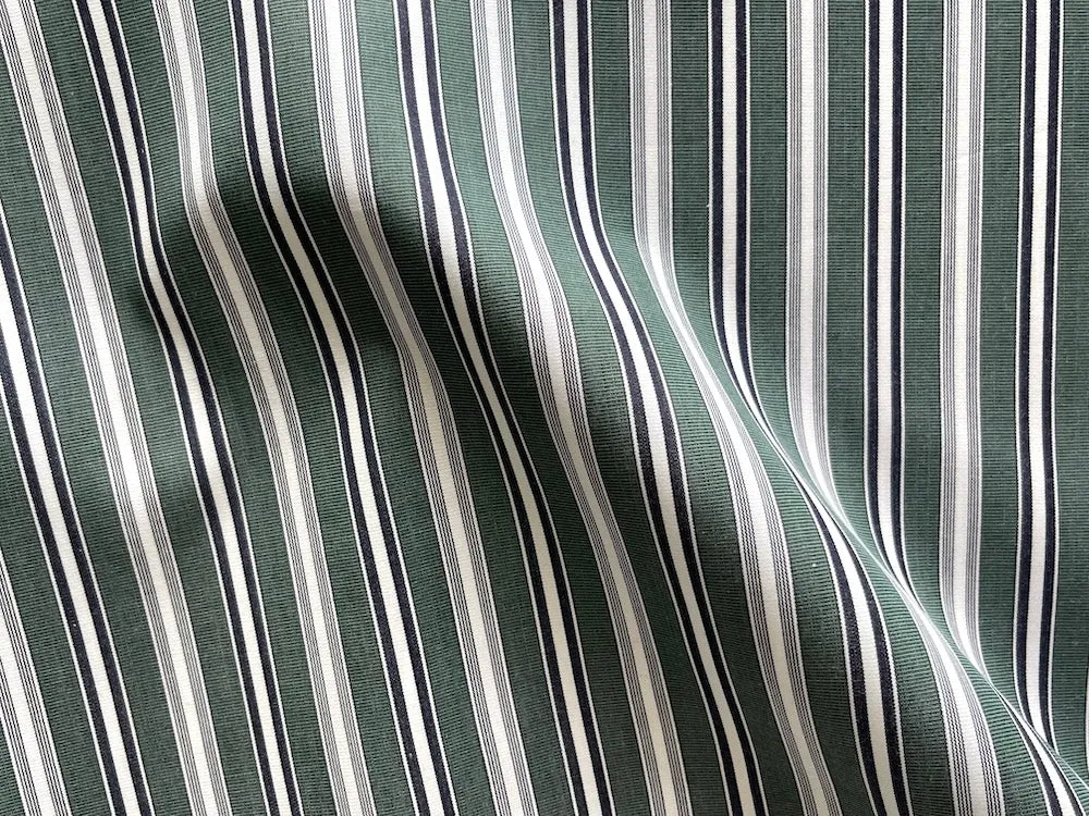 Kiton Luxury Pine & Coal Striped Crisp 2-Ply Cotton Shirting (Made in Italy)