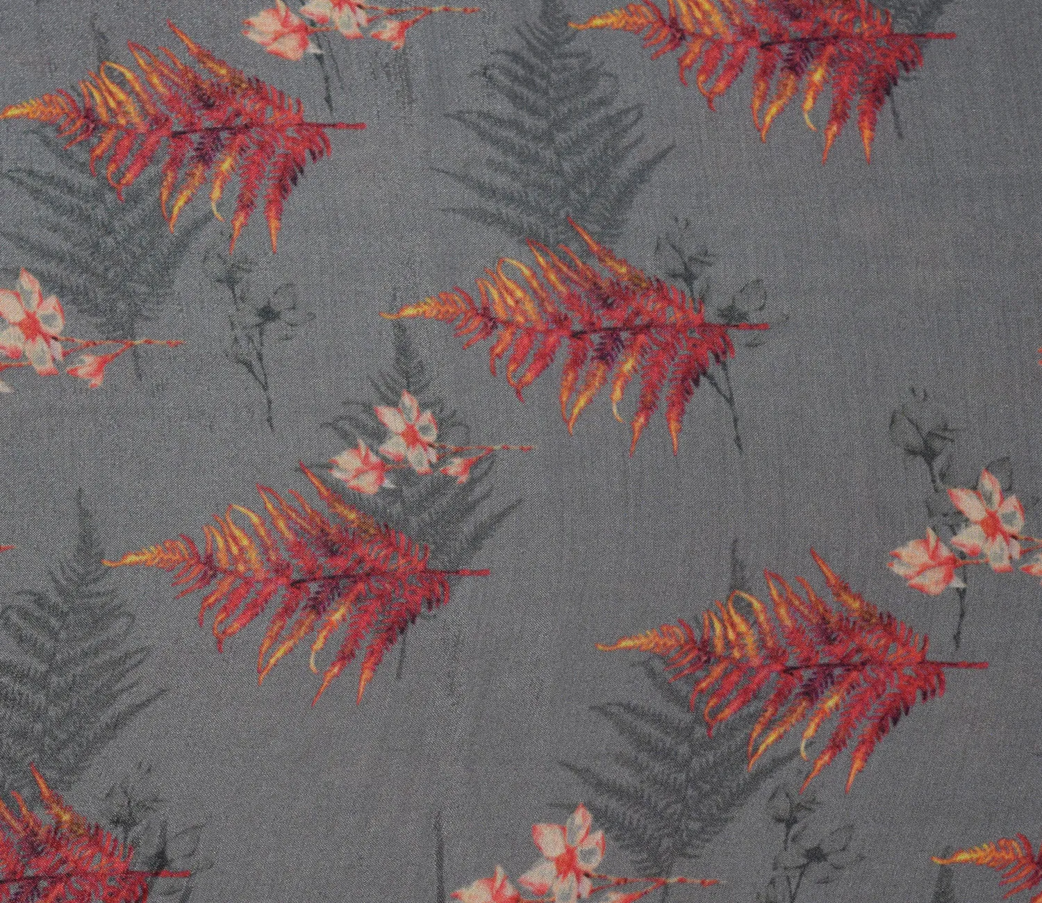 Leaf Digital Printed Muslin Fabric Available in Blue , Grey and Wine