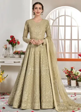 Light Green Embroidered Flared Anarkali Suit