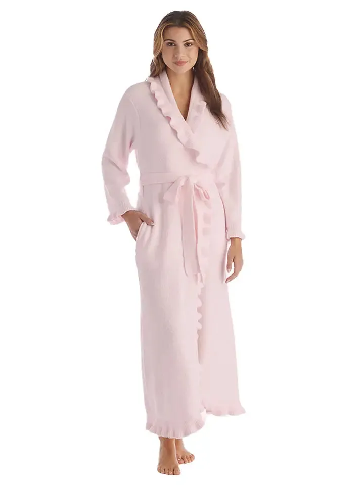 Light Pink Chenille Ruffle Robe Long - MEDIUM