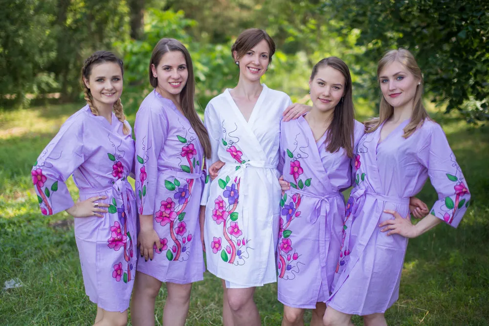 Lilac Swirly Floral Vine Pattern Bridesmaids Robes