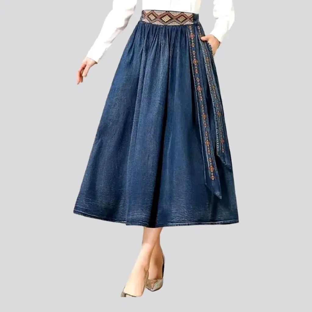 Long high-waist denim skirt for ladies