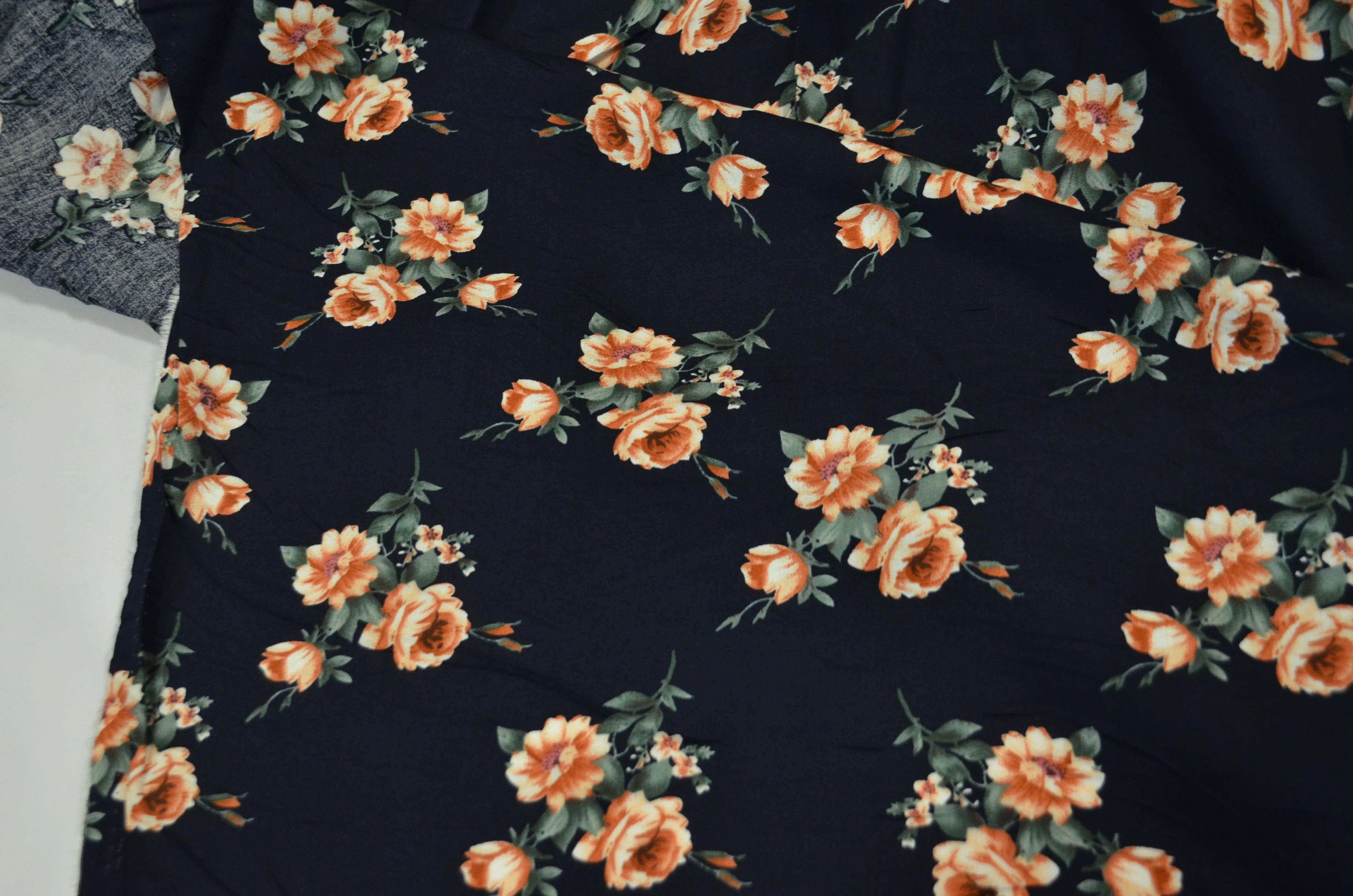 Love Flower Rayon Challis Fabric by the Continuous Yard | 60" Wide | Floral Rayon Challis Fabric | Rayon Challis for Dresses and Skirts |