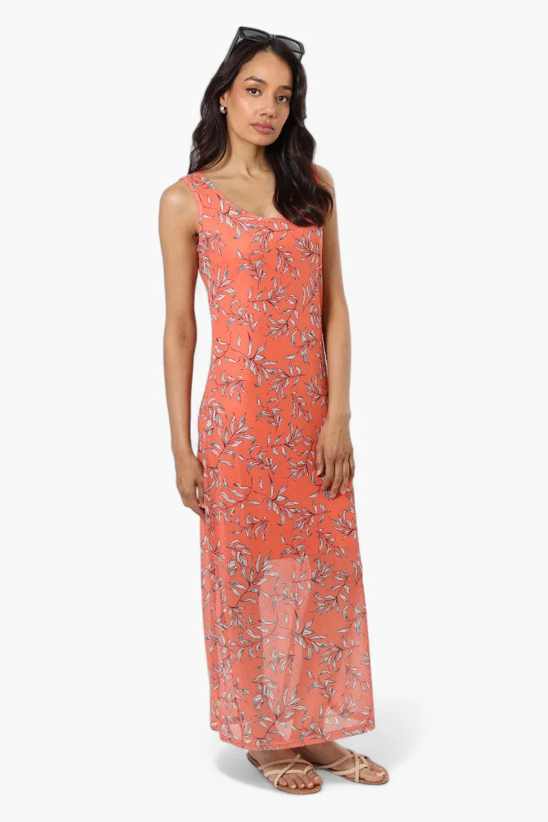 Majora Leaf Pattern Mesh Maxi Dress - Pink