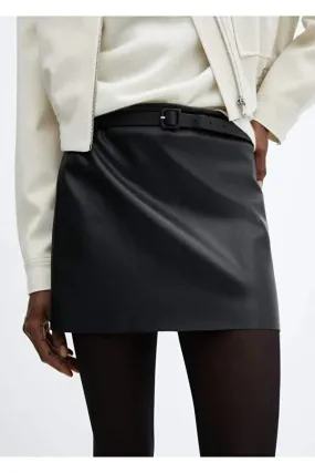 Mango women's Belted Leather Look Mini Skirt