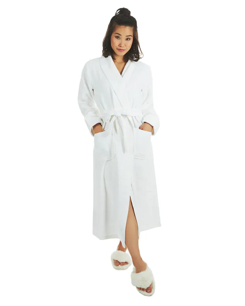 Me Moi White Zero Twist Woven Loop Terry Robe Wrap