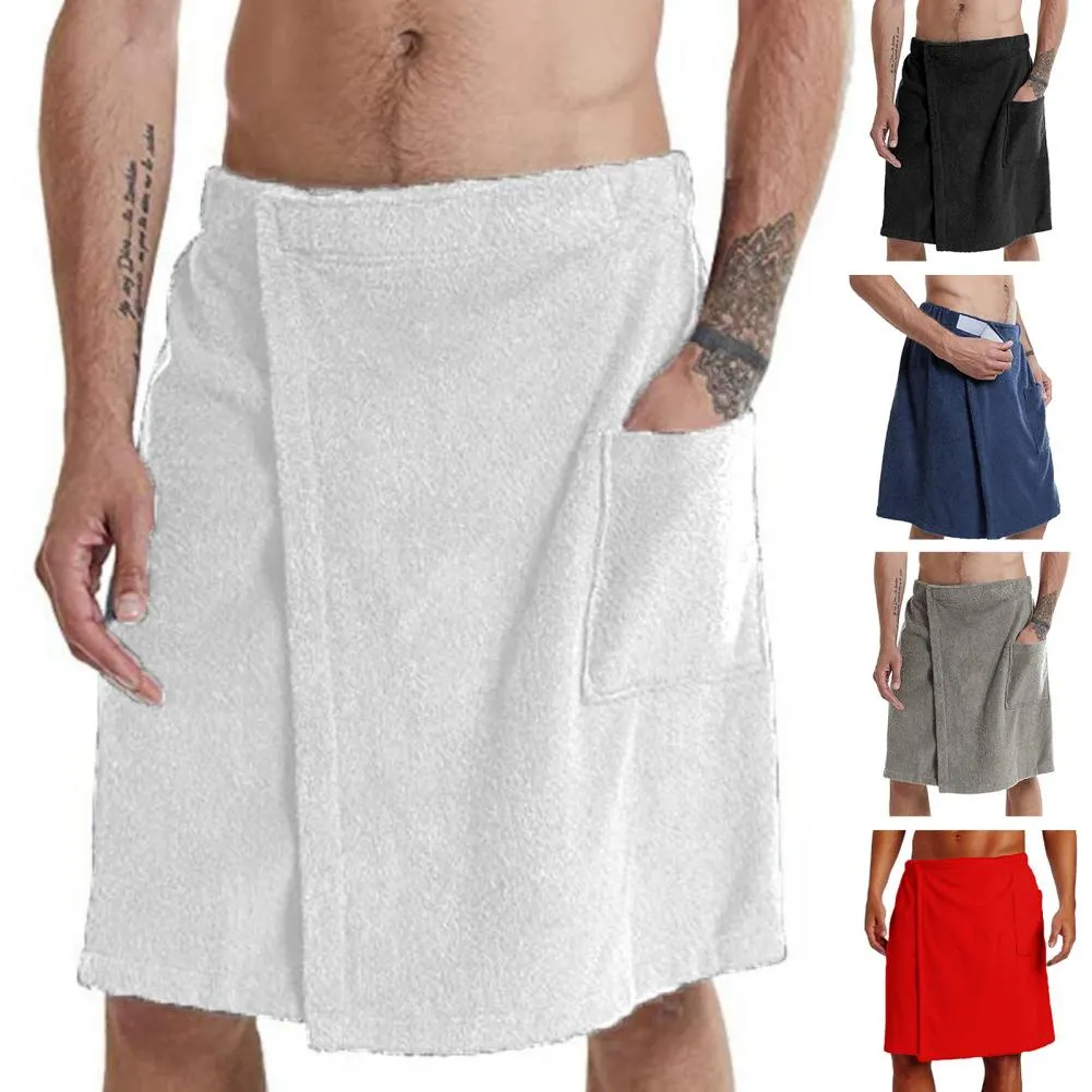 Men Short Cotton Bathrobe Elastic Waist Bathrobe