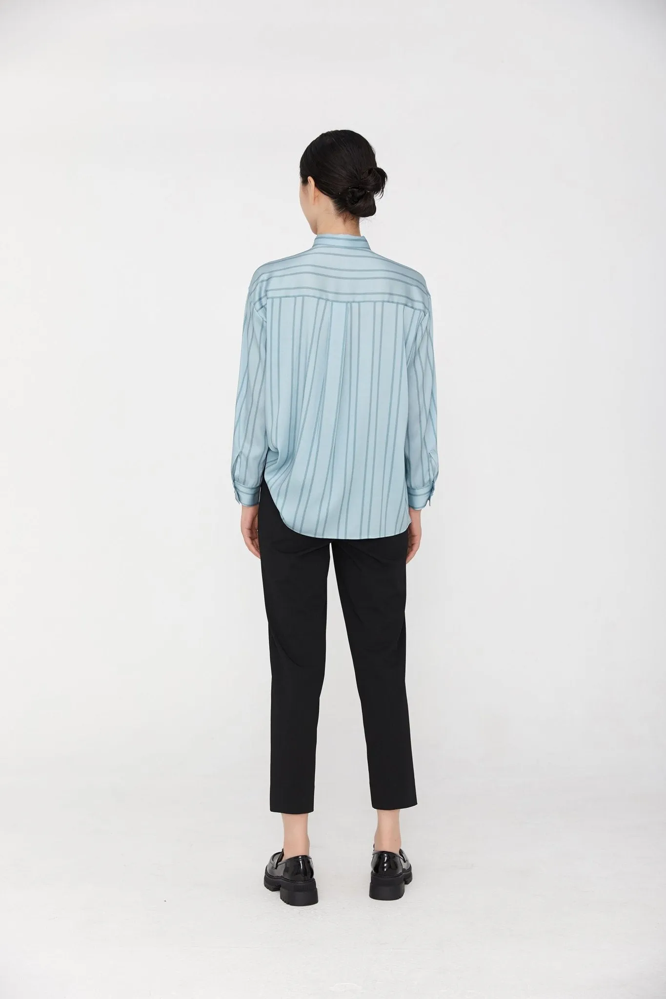 Pale Blue Striped Bow Tie Blouses