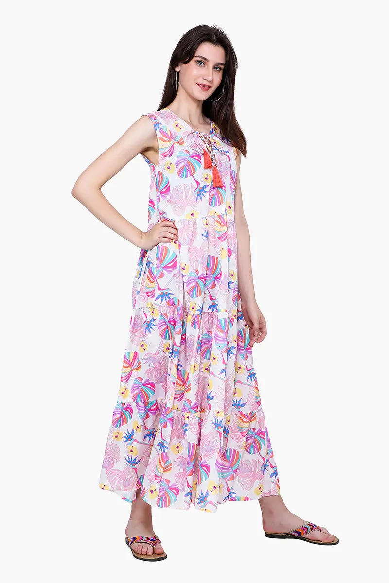 Palm Florals Tiered Maxi Dress