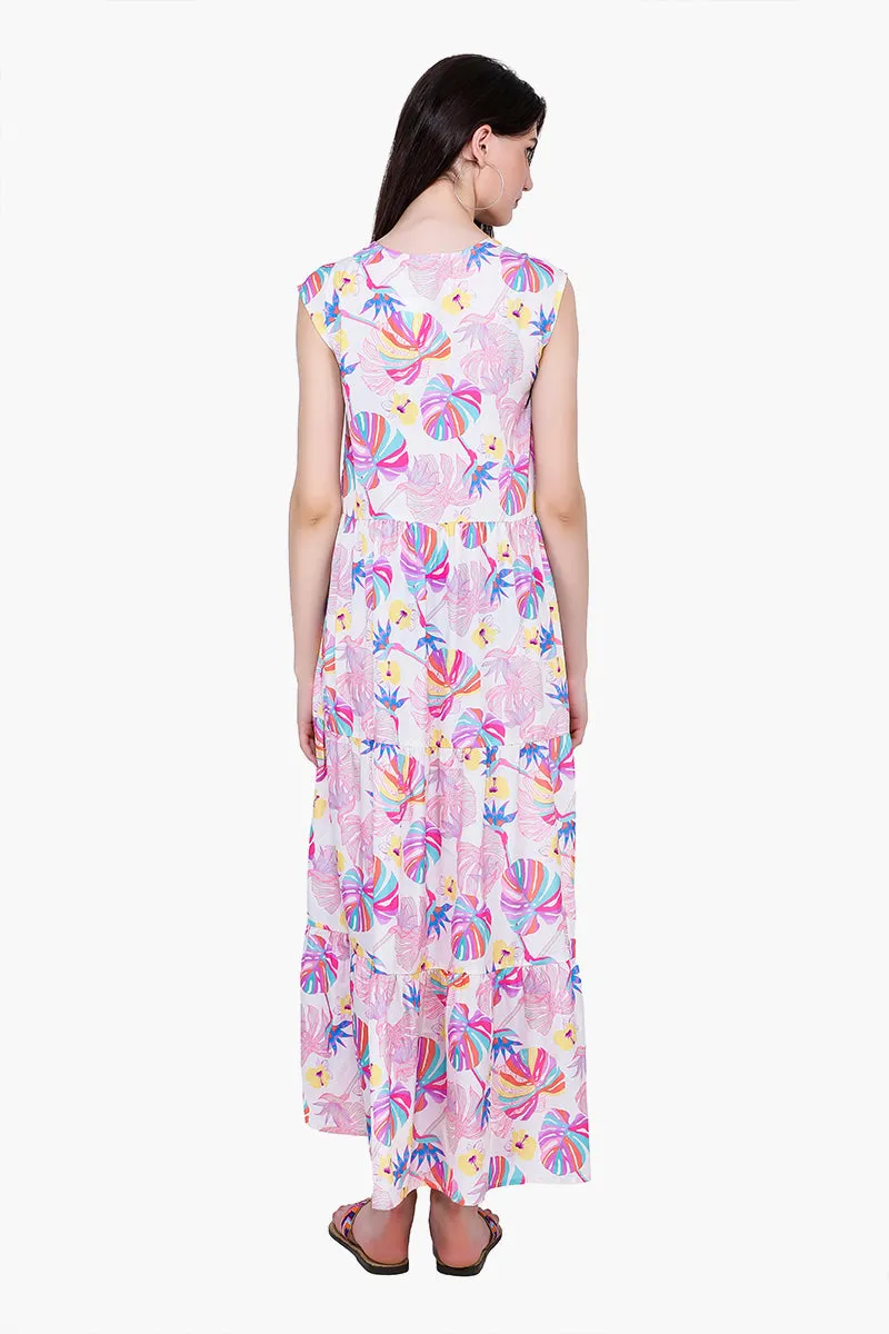 Palm Florals Tiered Maxi Dress