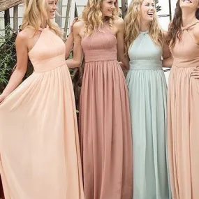 Pastel Long Halter Neck Bridesmaid Dresses | Robe de Demoiselle D'honneur