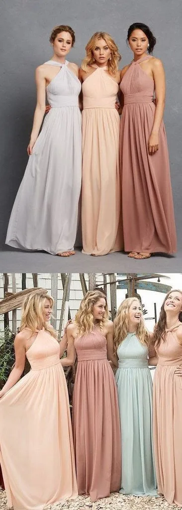 Pastel Long Halter Neck Bridesmaid Dresses | Robe de Demoiselle D'honneur