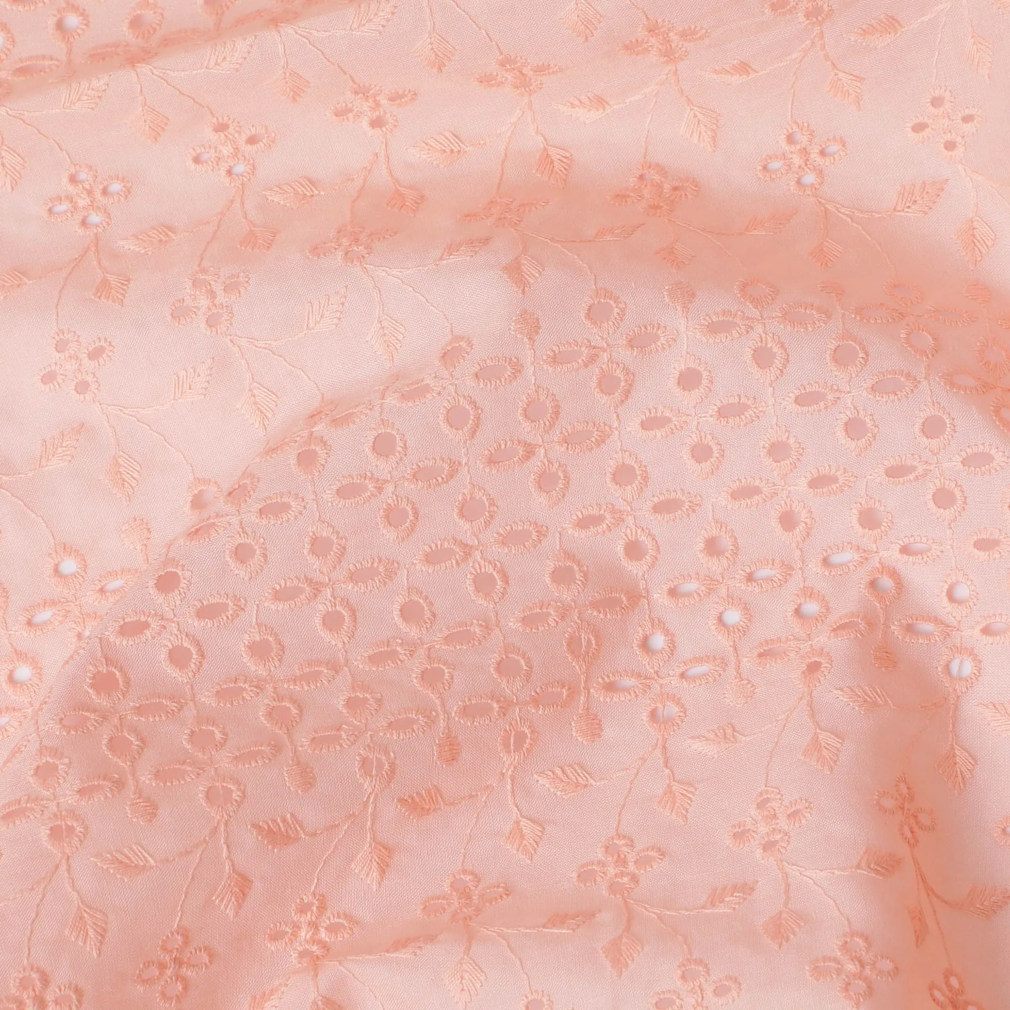 Peach Blossom Cotton Lawn Embroidery, 110cm Wide - Elegantly Crafted Fabric Sold by the Meter-D18859