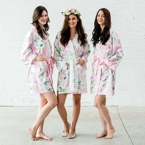 PINK WATERCOLOR FLORAL SILKY KIMONO ROBE ON PINK