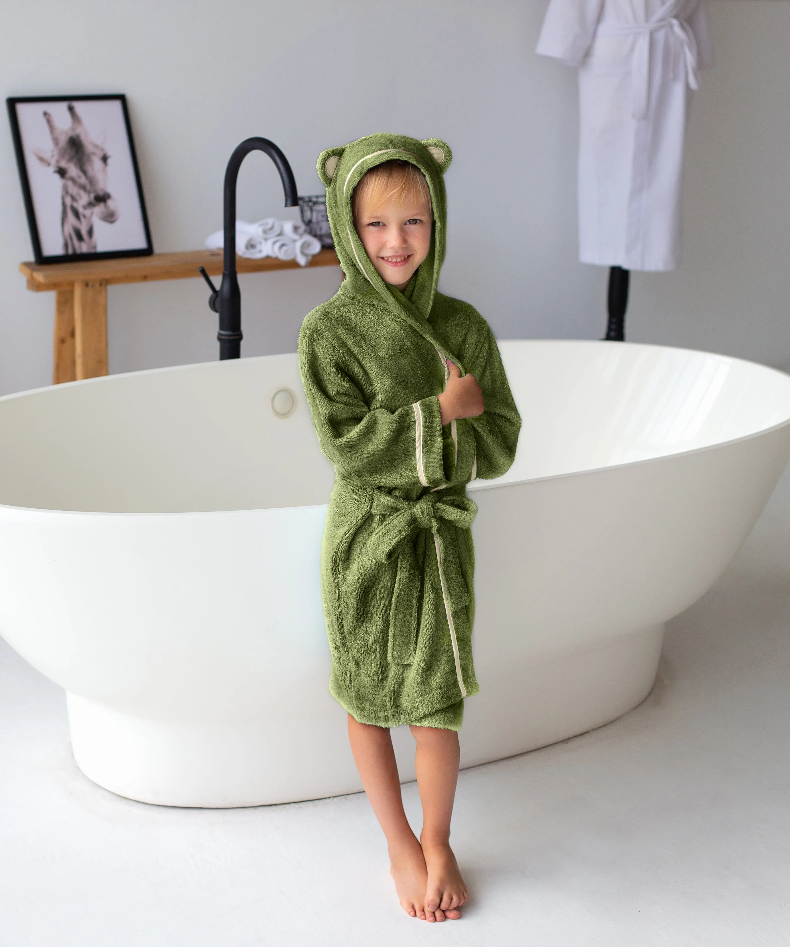 Premium Soft Bamboo Bathrobe for Baby, Toddler and Kid (Olive)