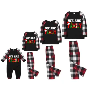 "We are Family" Text Prints Red & Black & Grey & White Plaid Family Matching Pajamas