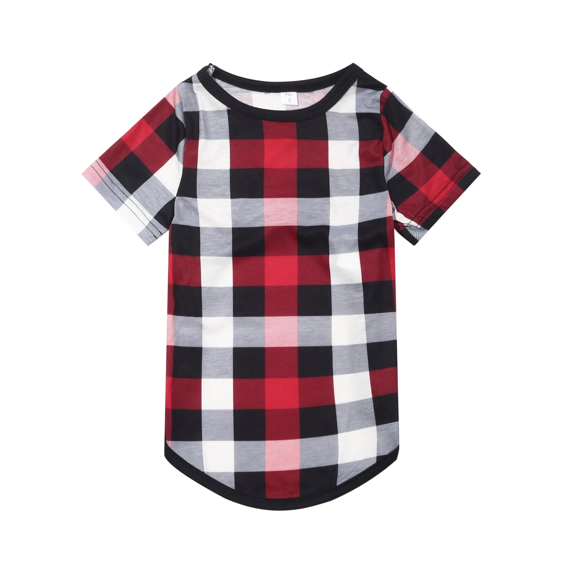 "We are Family" Text Prints Red & Black & Grey & White Plaid Family Matching Pajamas