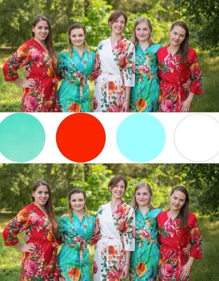 Red and Aqua Wedding Colors Bridesmaids Robes