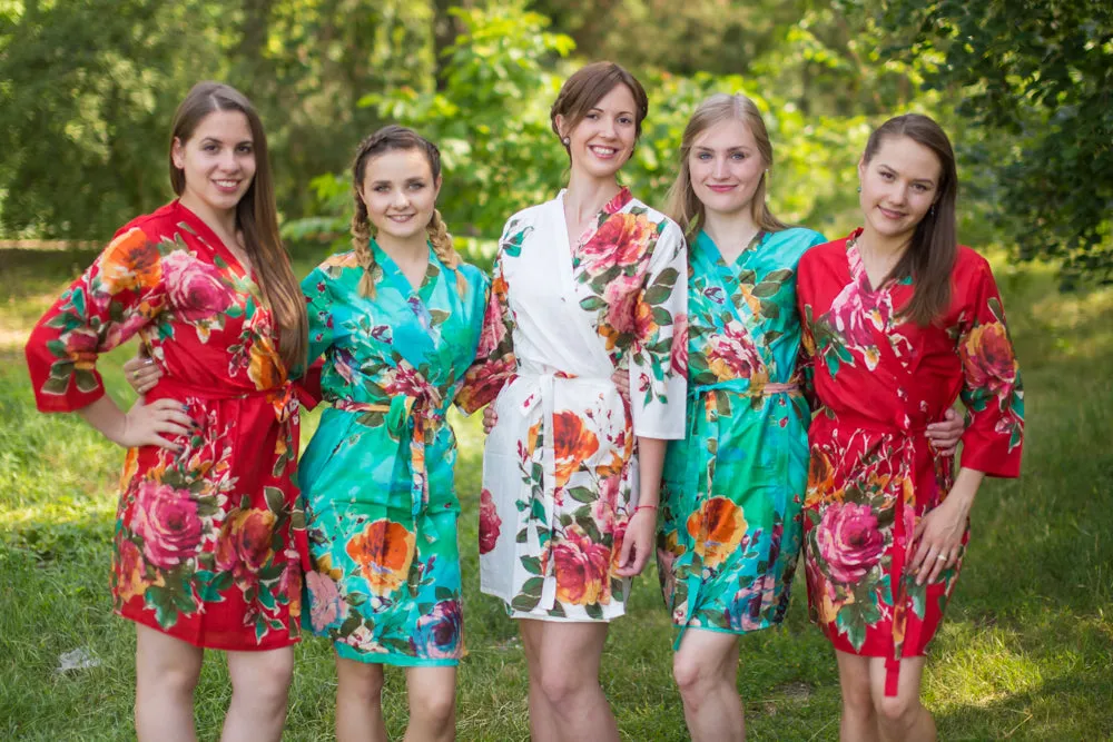 Red and Aqua Wedding Colors Bridesmaids Robes