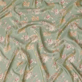 Sage Garden Organza Fabric - Vintage Floral Print, 110cm Width, Soft Pastel Elegance-D18948