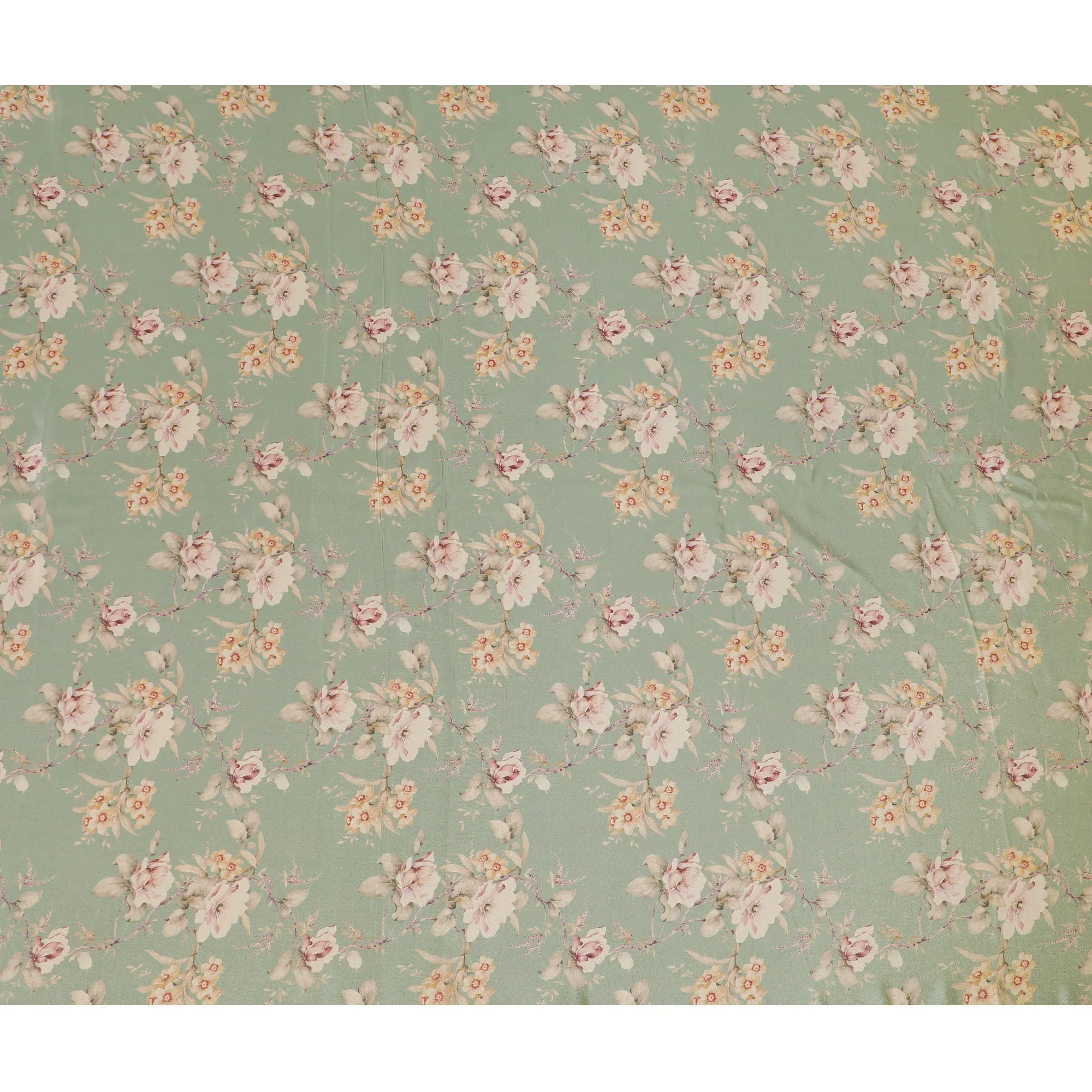 Sage Garden Organza Fabric - Vintage Floral Print, 110cm Width, Soft Pastel Elegance-D18948