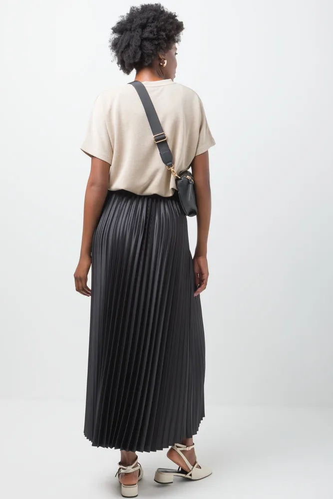 Satin Maxi Pleated Skirt Black