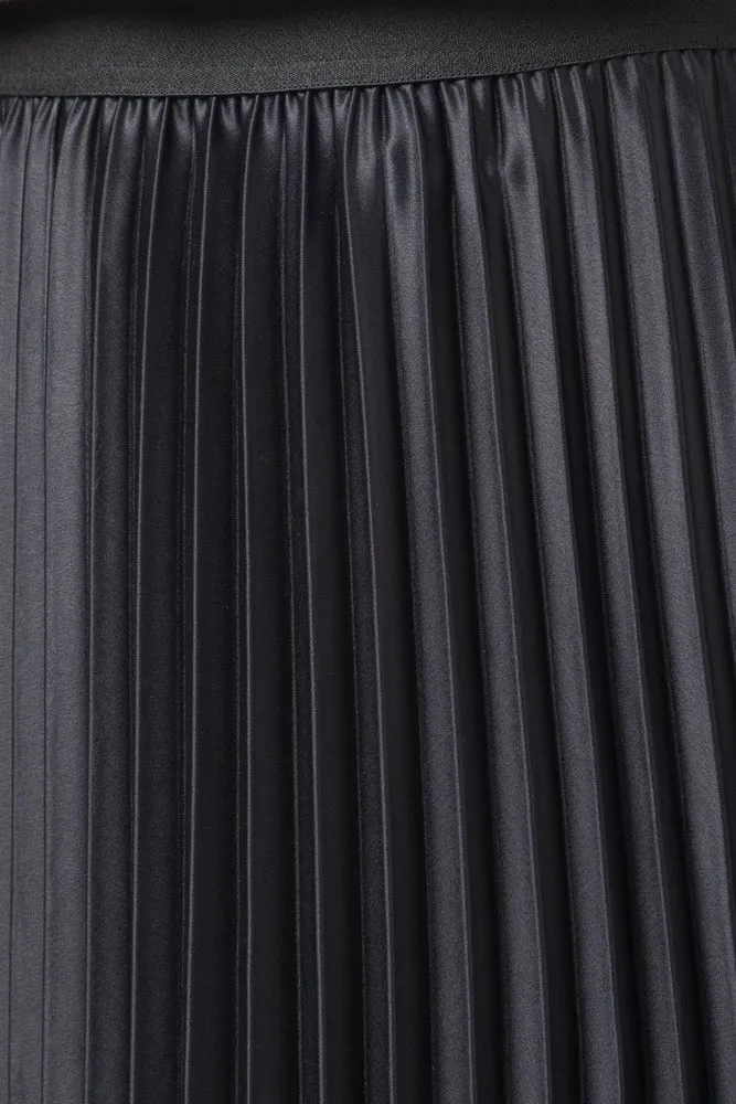 Satin Maxi Pleated Skirt Black