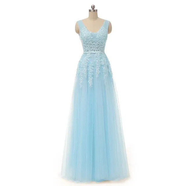 Sexy V- Neck Tulle With Applique Evening Dress