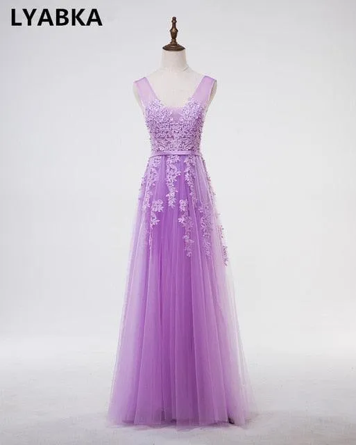 Sexy V- Neck Tulle With Applique Evening Dress