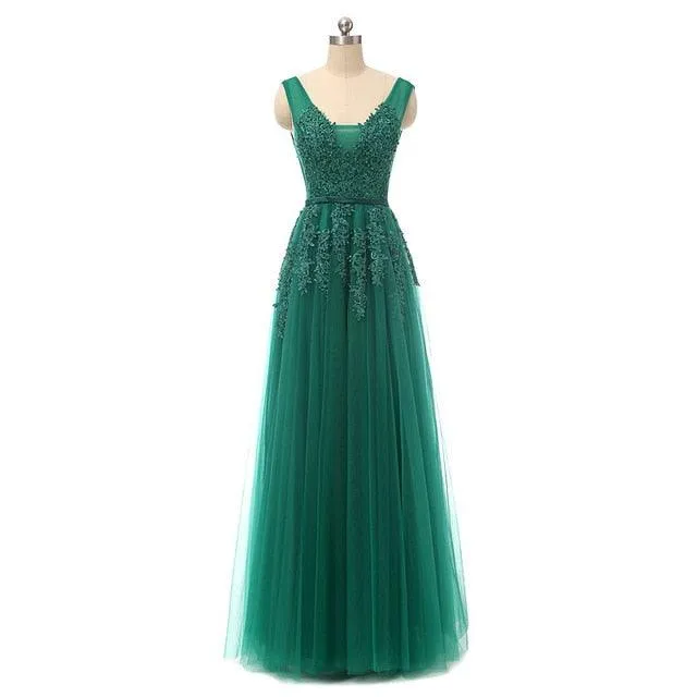 Sexy V- Neck Tulle With Applique Evening Dress