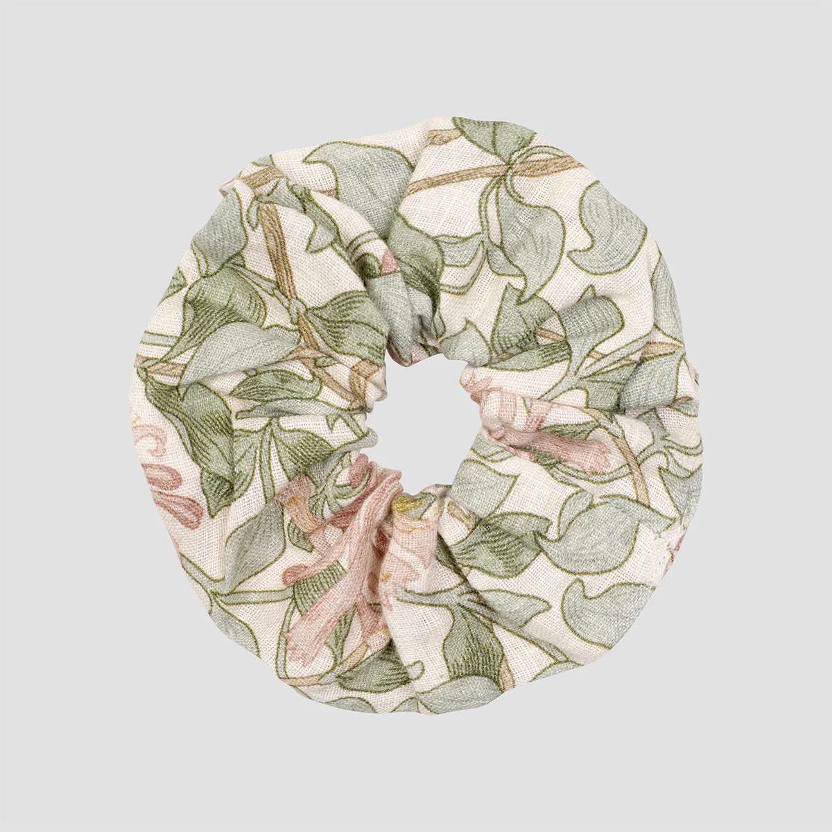 Soft Sage Honeysuckle Linen Scrunchie