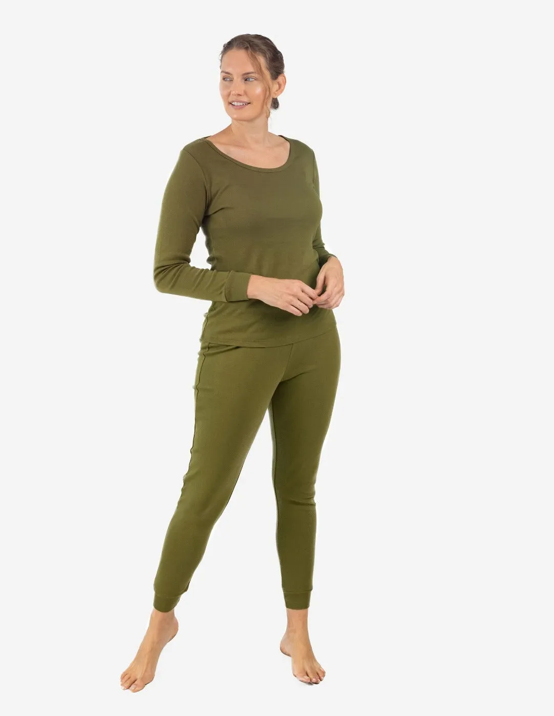 Solid Color Olive Green Matching Family Pajama Set