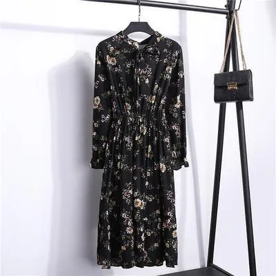 Summer Vintage Floral Print Bow Dress