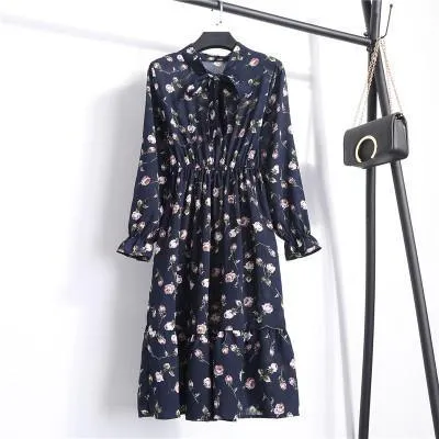 Summer Vintage Floral Print Bow Dress