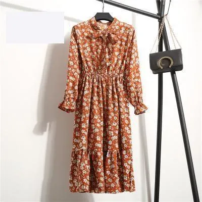 Summer Vintage Floral Print Bow Dress