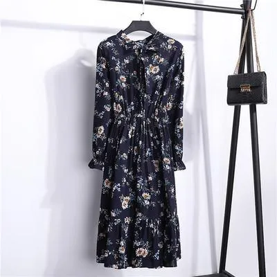 Summer Vintage Floral Print Bow Dress