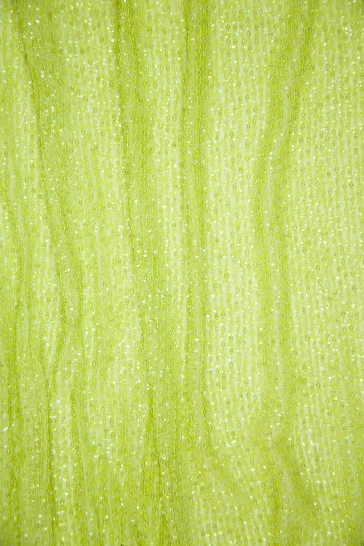 Sunny Lime Sequins & Beads on Silk Chiffon Fabric