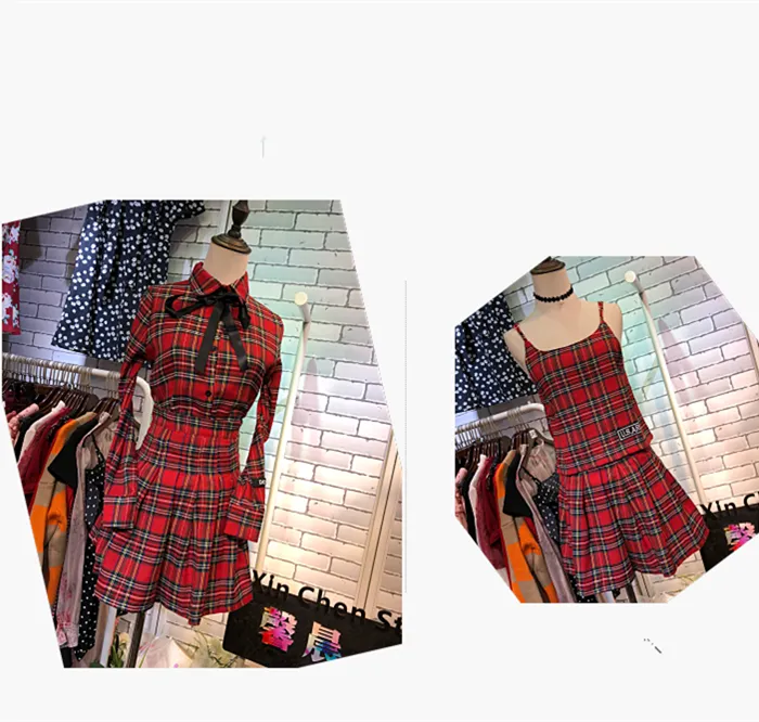 Ulzzang plaid three-piece KF90105