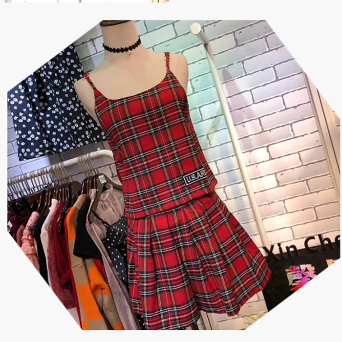 Ulzzang plaid three-piece KF90105