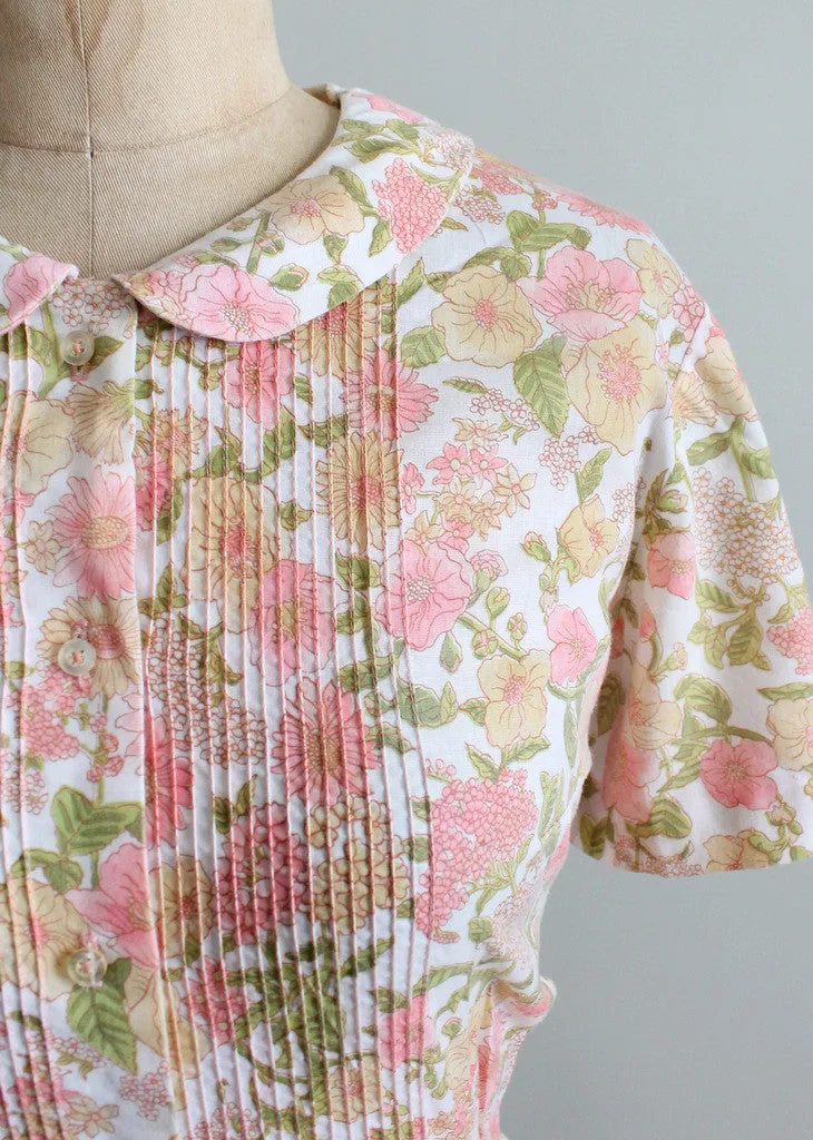 Vintage 1960s Pastel Floral Shirt Dress