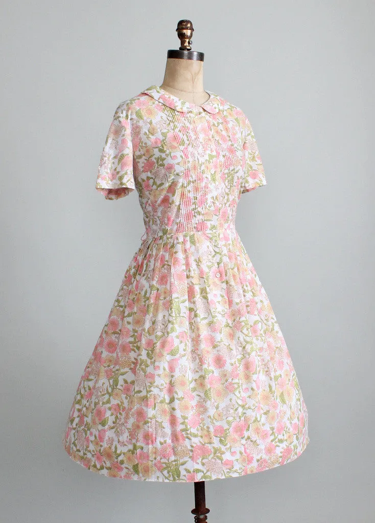 Vintage 1960s Pastel Floral Shirt Dress