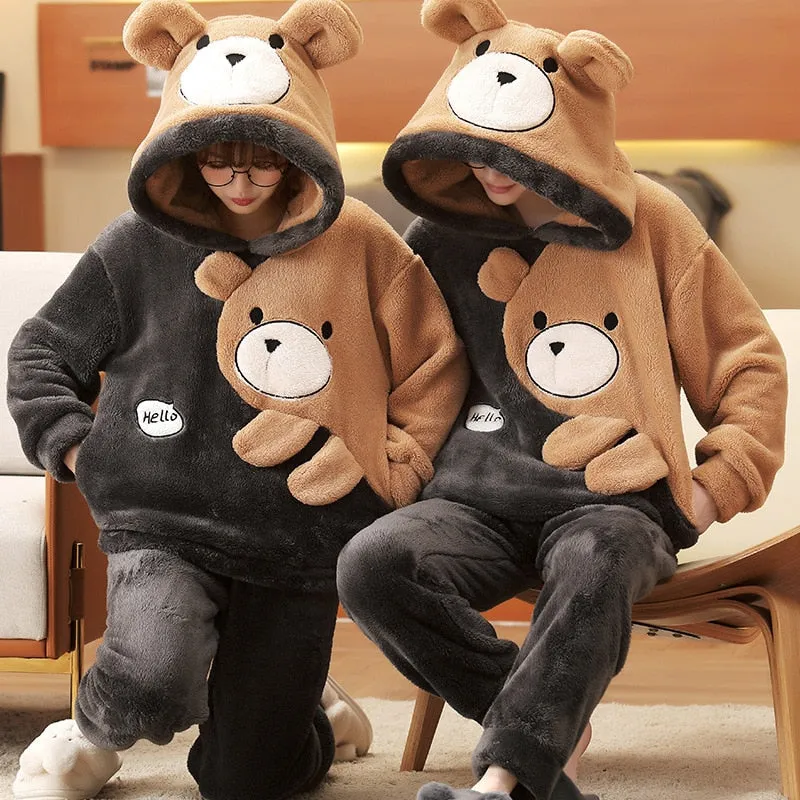 Warm Winter Anime Bear Couple Pajama Set