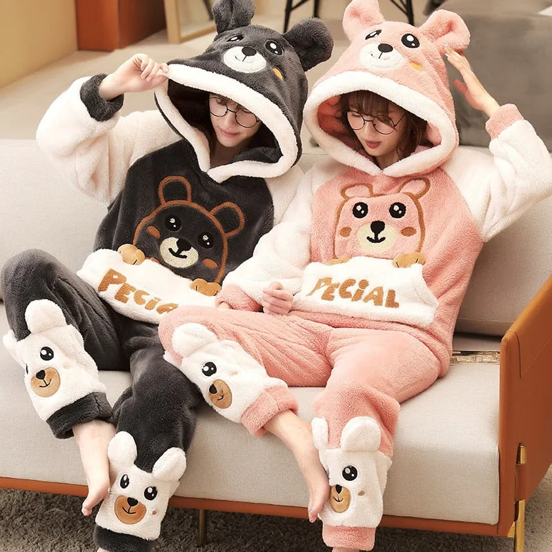 Warm Winter Anime Bear Couple Pajama Set